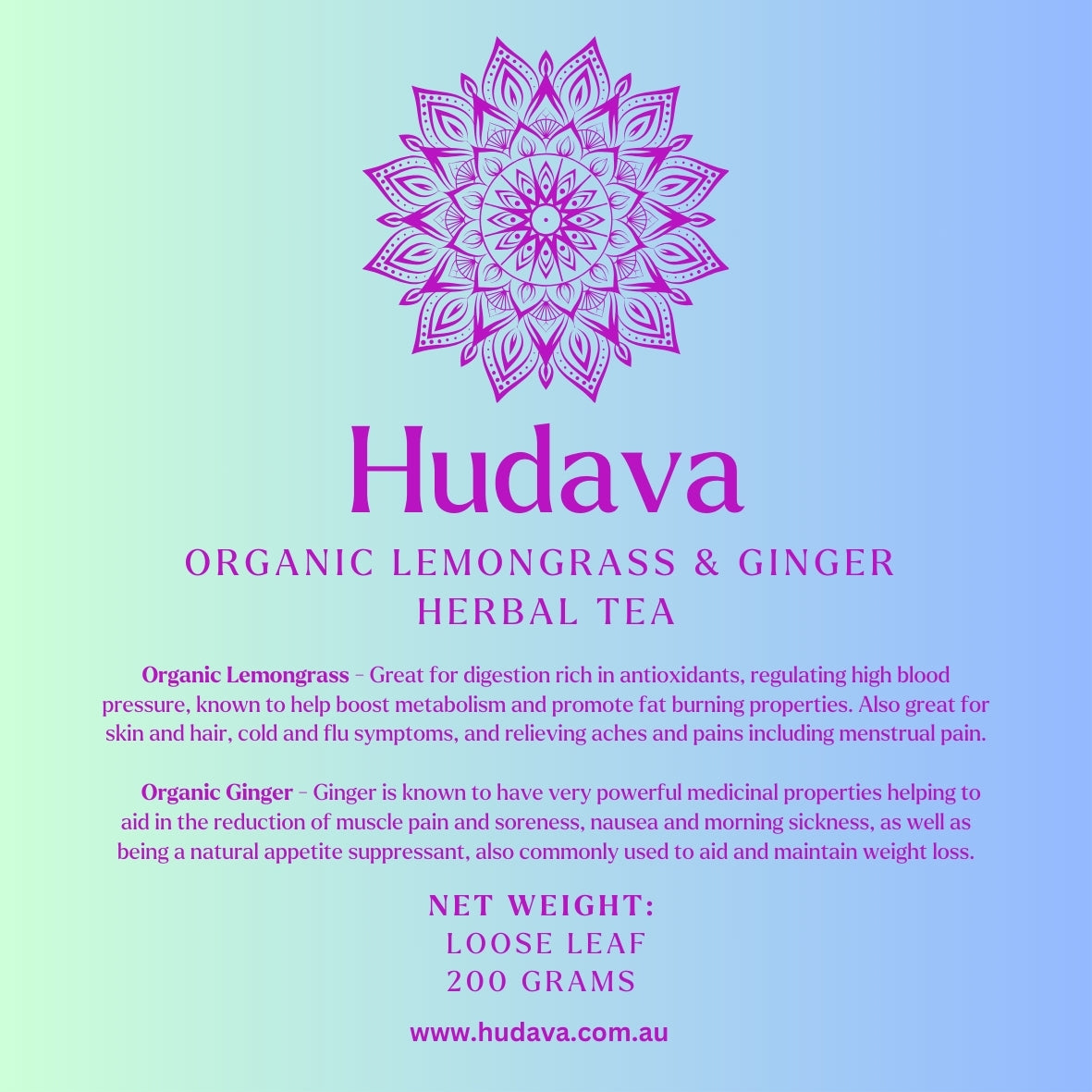 Organic Lemongrass and Ginger Tea - 200g Loose Leaf